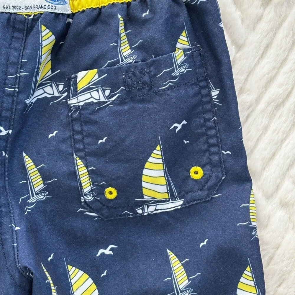 Janie and Jack Boys Size 3 Sailboat Swim Trunks Blue Yellow Summer Beach